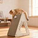 Wooden Triangle Sisal Cat Bed & Scratching House with Hanging Ball | Interactive Cat Furniture