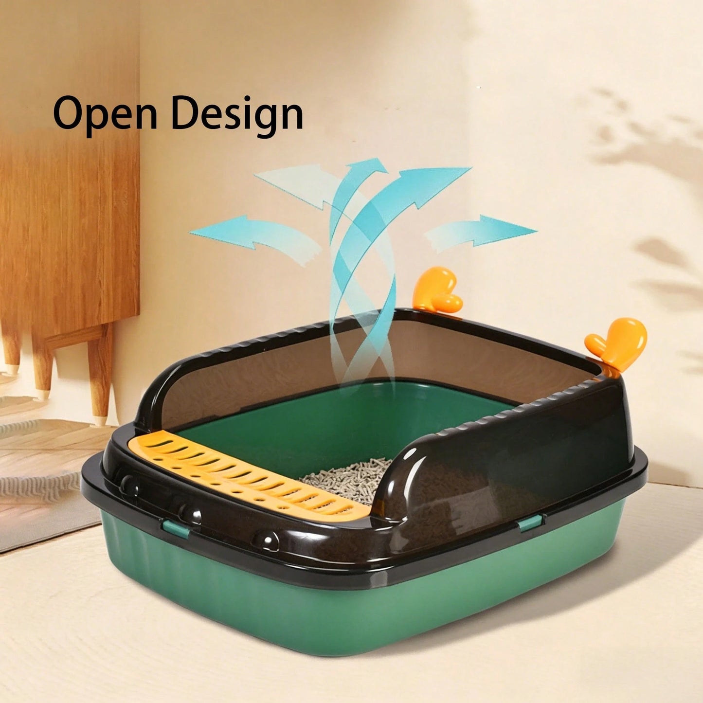 Semi-Enclosed High-Sided Cat Litter Box | Anti-Splash with Scoop