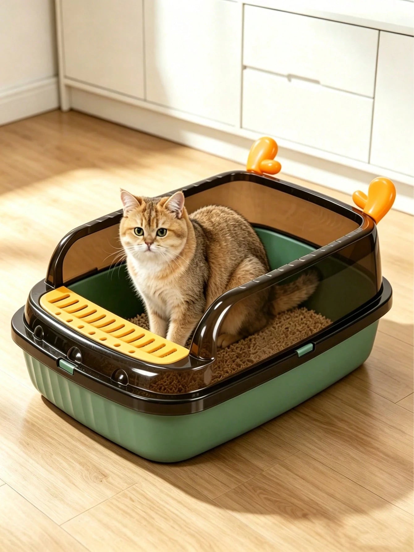 Semi-Enclosed High-Sided Cat Litter Box | Anti-Splash with Scoop