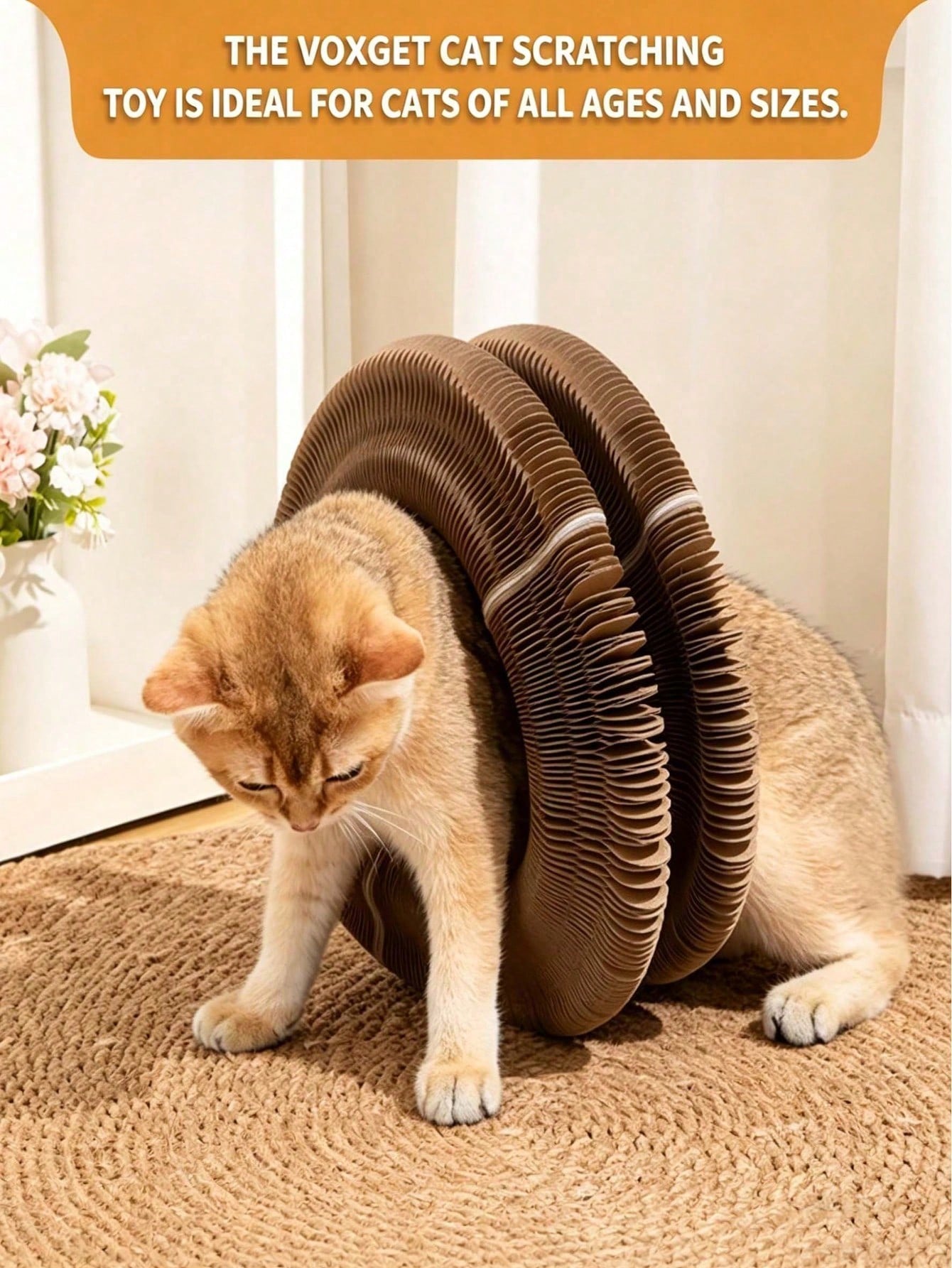 Interactive Accordion Cat Scratching Board with Bell Ball | Foldable Cardboard Cat Scratcher