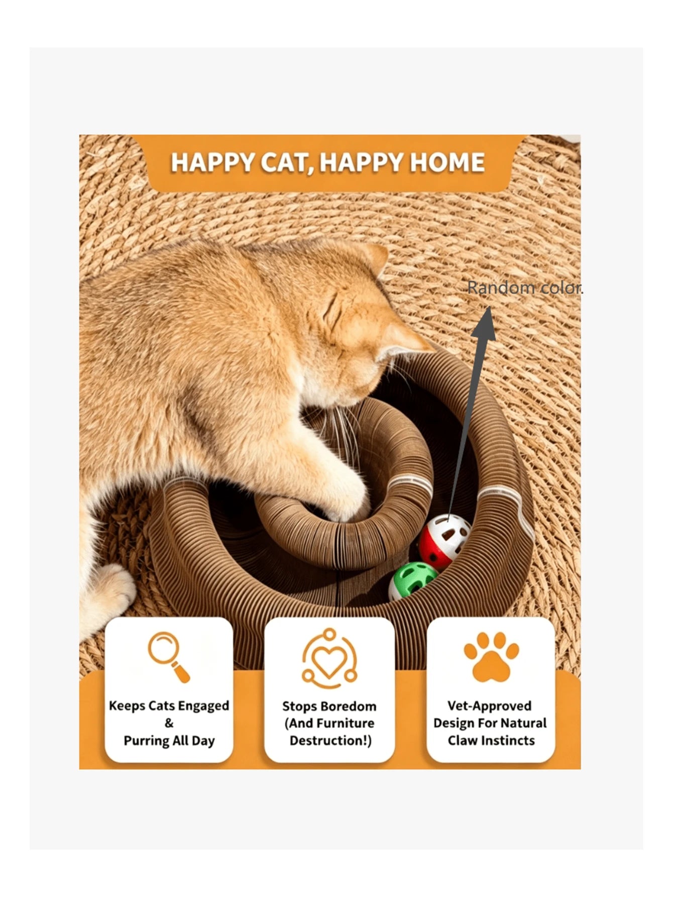 Interactive Accordion Cat Scratching Board with Bell Ball | Foldable Cardboard Cat Scratcher