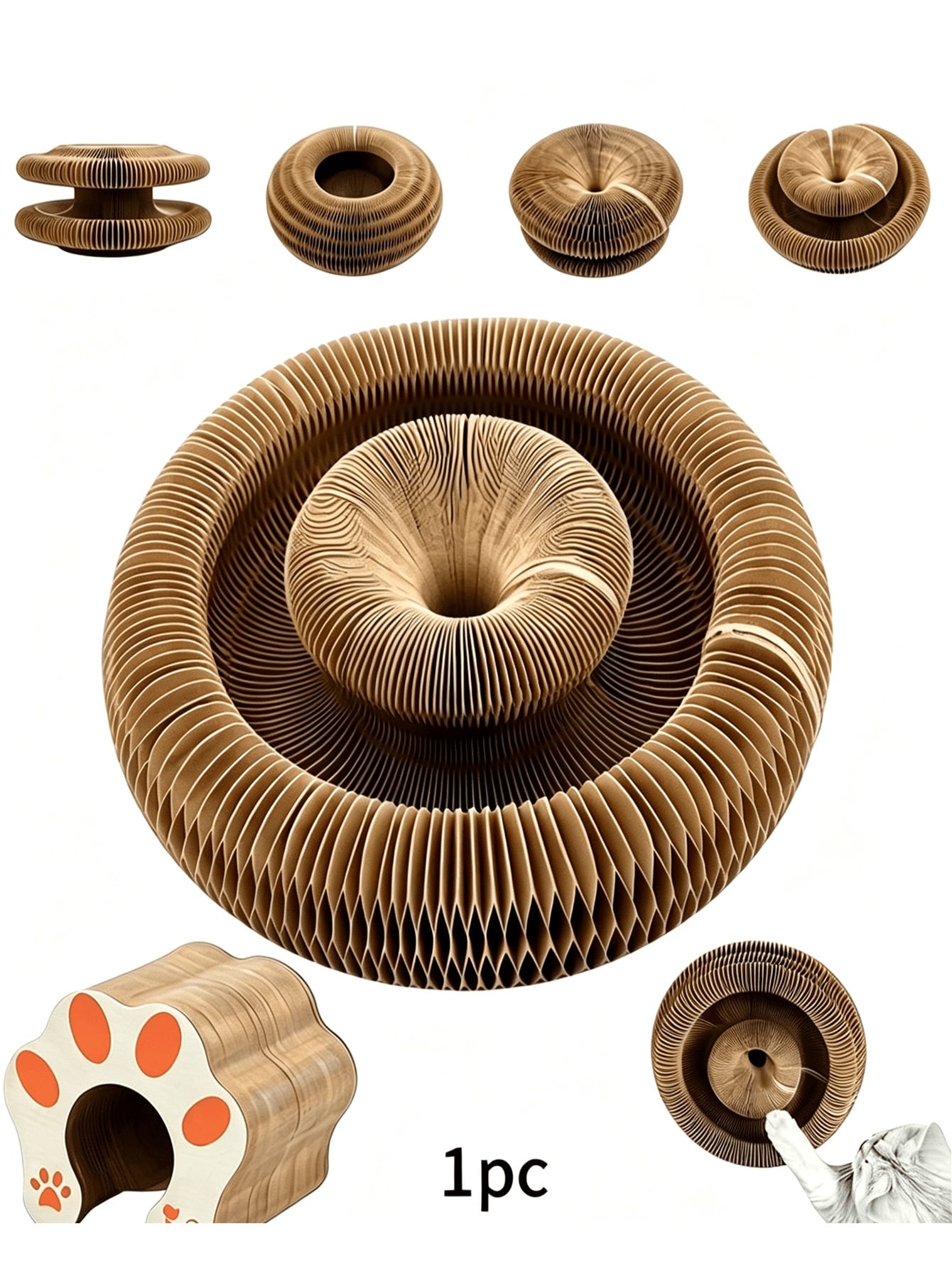 Interactive Accordion Cat Scratching Board with Bell Ball | Foldable Cardboard Cat Scratcher