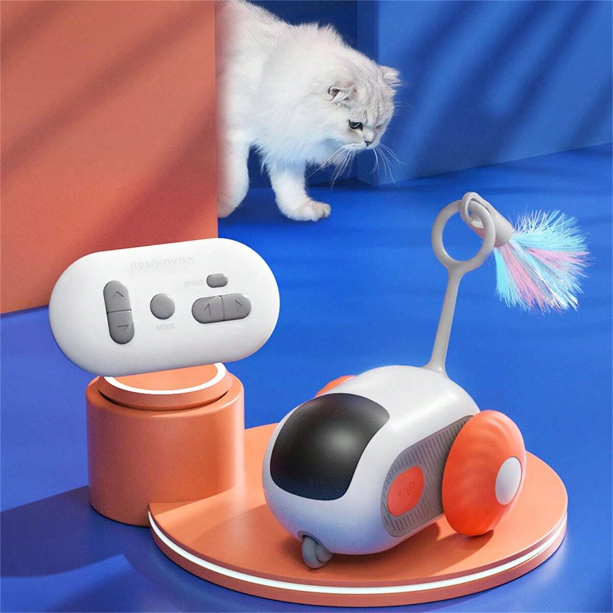 USB Rechargeable Remote Control Mouse Cat Toy with Feather Wand | Interactive Cat Toy