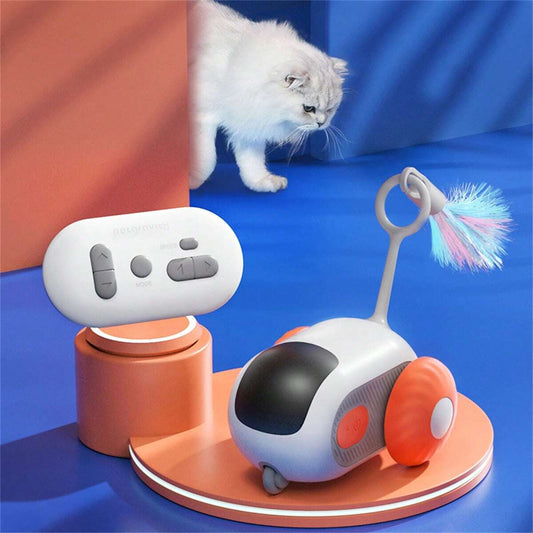 USB Rechargeable Remote Control Mouse Cat Toy with Feather Wand | Interactive Cat Toy