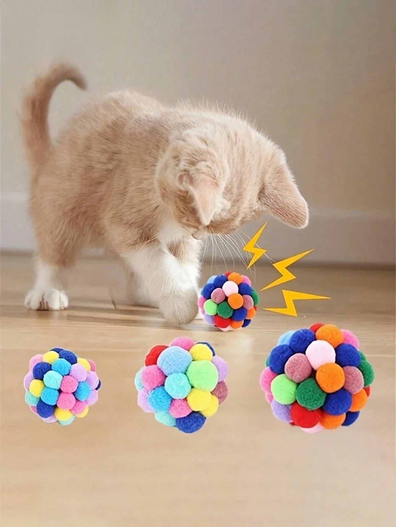 Plush Cat Ball Toy with Bell – Interactive Indoor Kitten Chase & Chew Toy