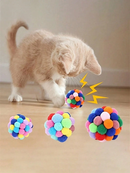 Plush Cat Ball Toy with Bell – Interactive Indoor Kitten Chase & Chew Toy