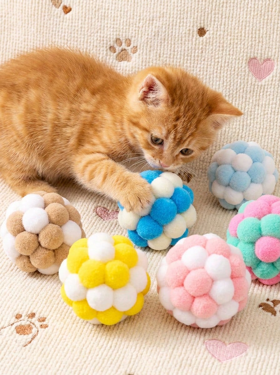 Plush Cat Ball Toy with Bell – Interactive Indoor Kitten Chase & Chew Toy