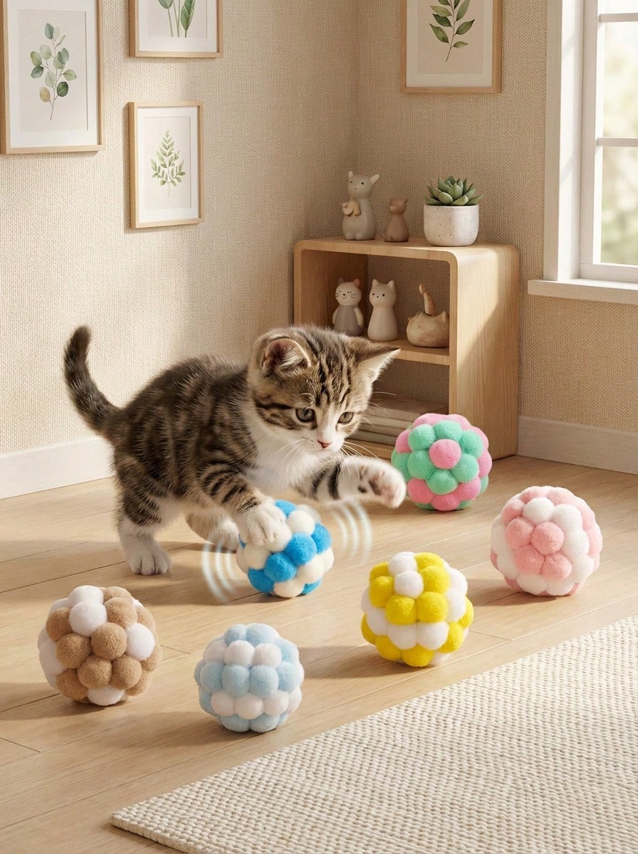 Plush Cat Ball Toy with Bell – Interactive Indoor Kitten Chase & Chew Toy