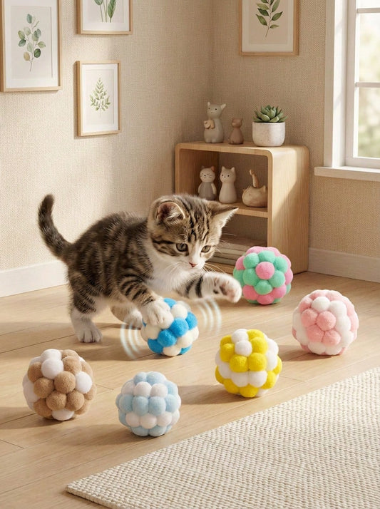 Plush Cat Ball Toy with Bell – Interactive Indoor Kitten Chase & Chew Toy