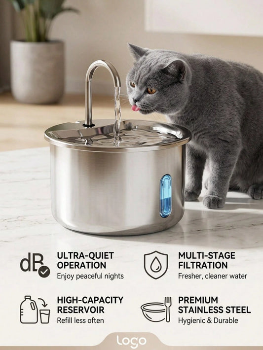 Stainless Steel Pet Water Fountain USB Powered Automatic Dispenser