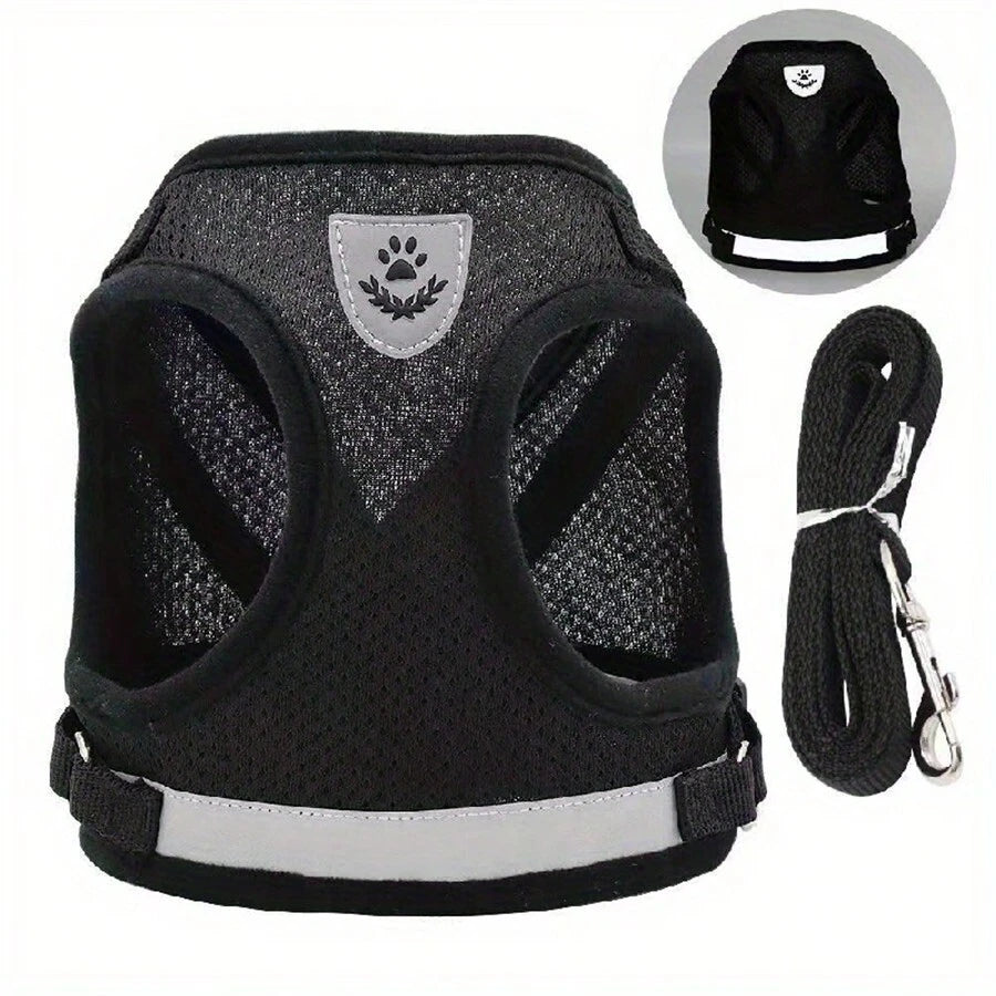 Reflective Pet Harness & Leash Set with Bowl | Cat & Dog Walking Vest