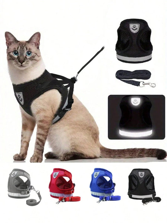 Reflective Pet Harness & Leash Set with Bowl | Cat & Dog Walking Vest