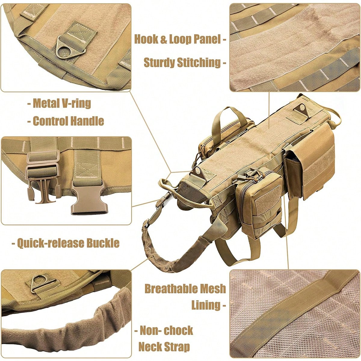 Tactical Dog Harness with Pockets – Adjustable No-Pull Vest