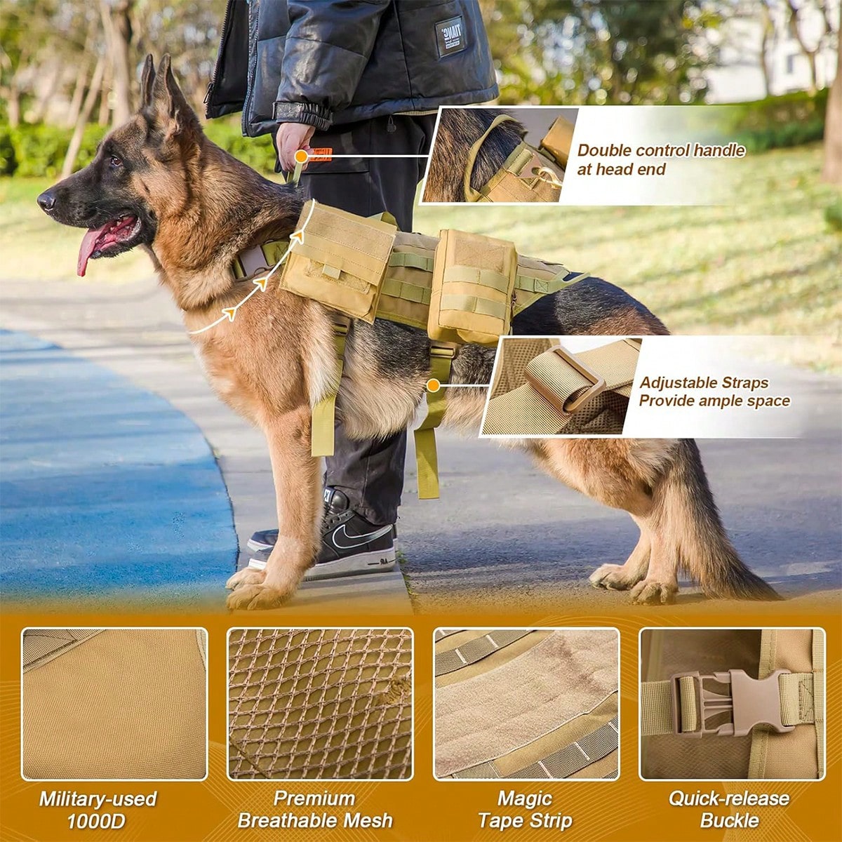 Tactical Dog Harness with Pockets – Adjustable No-Pull Vest