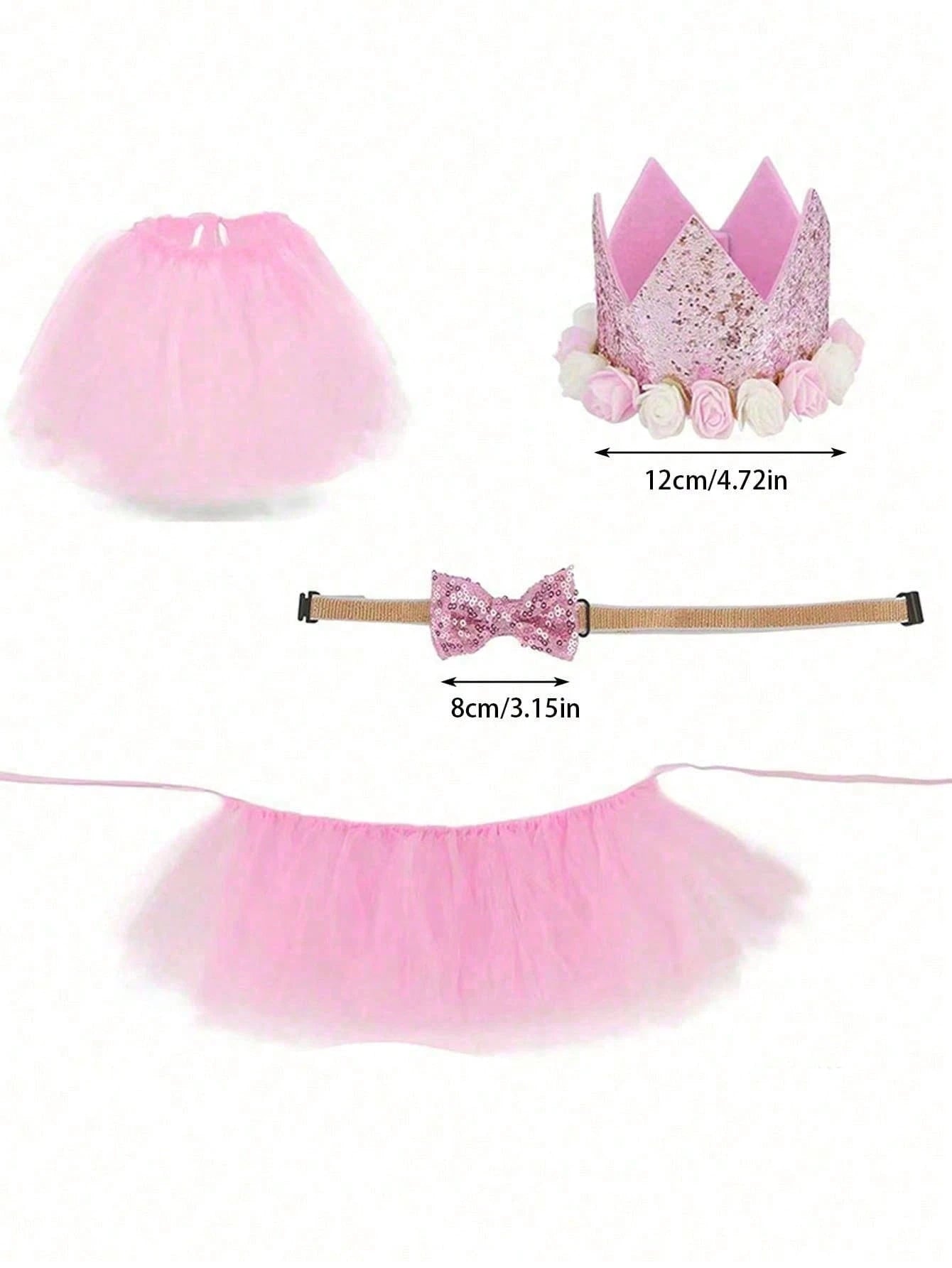Dog Birthday Party Set with Crown Hat, Bow Tie & Tutu Skirt