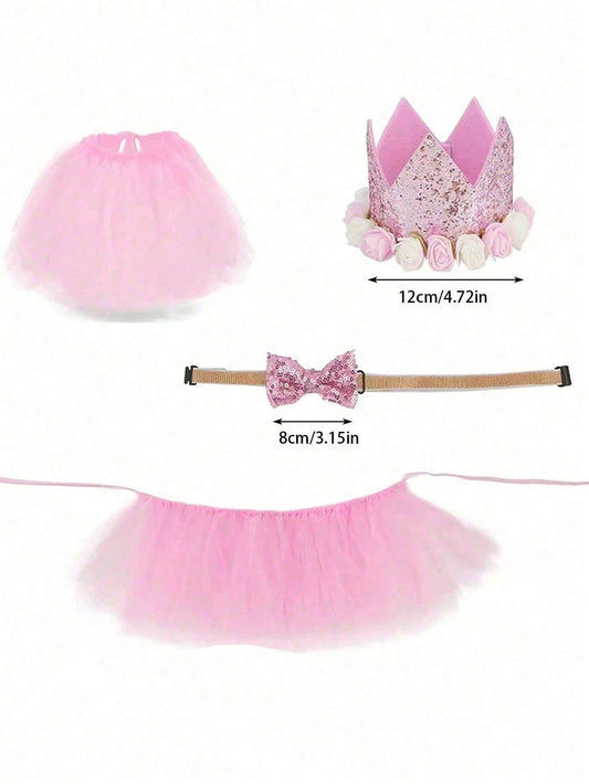 Dog Birthday Party Set with Crown Hat, Bow Tie & Tutu Skirt