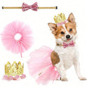 Dog Birthday Party Set with Crown Hat, Bow Tie & Tutu Skirt