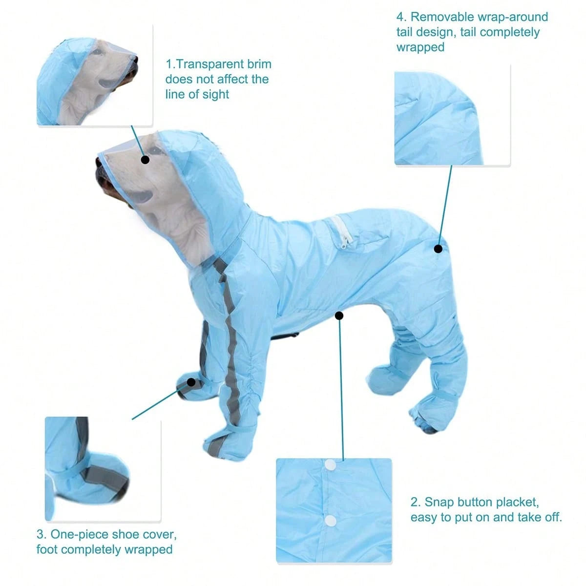 Waterproof Full Coverage Dog Raincoat with Boots & Reflective Strips