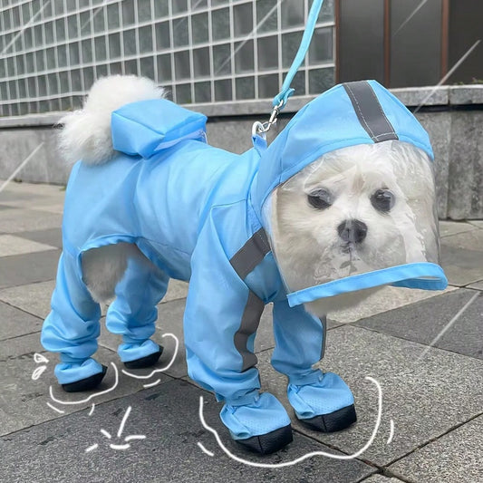 Waterproof Full Coverage Dog Raincoat with Boots & Reflective Strips