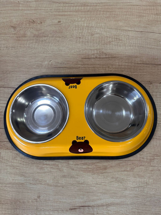 Bear Design Double Pet Bowl with Food Scoop