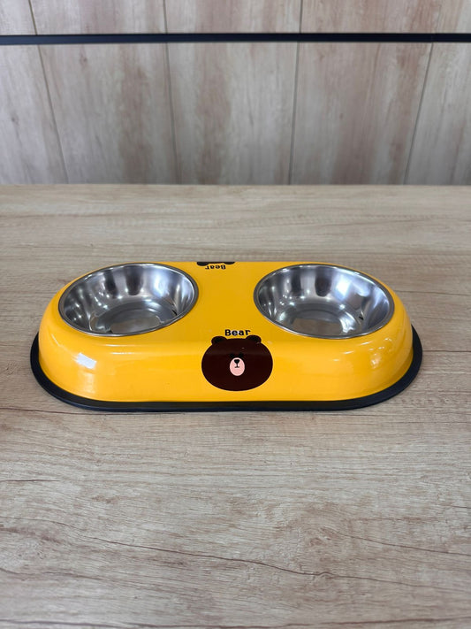 Bear Design Double Pet Bowl with Food Scoop