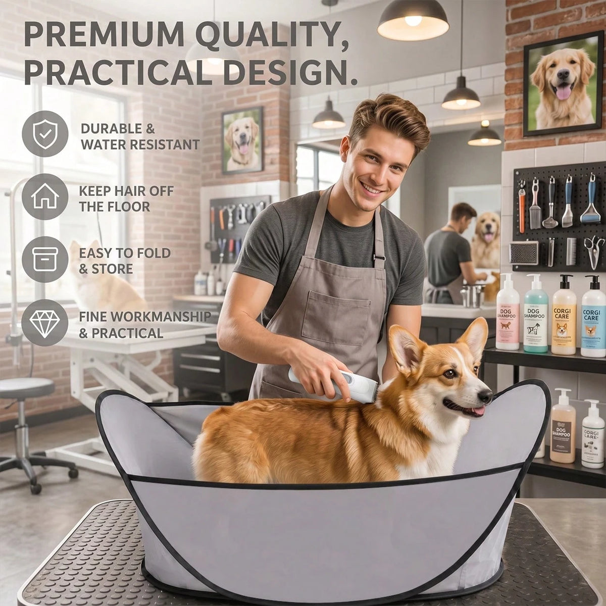 Pet Grooming Haircut Bib – Dog & Cat Hair Cutting Apron