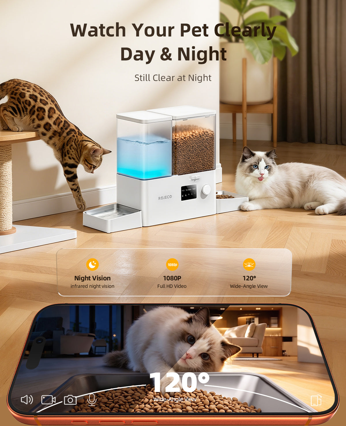 ROJECO 8.5L Automatic Pet Feeder with Camera option | 2-in-1