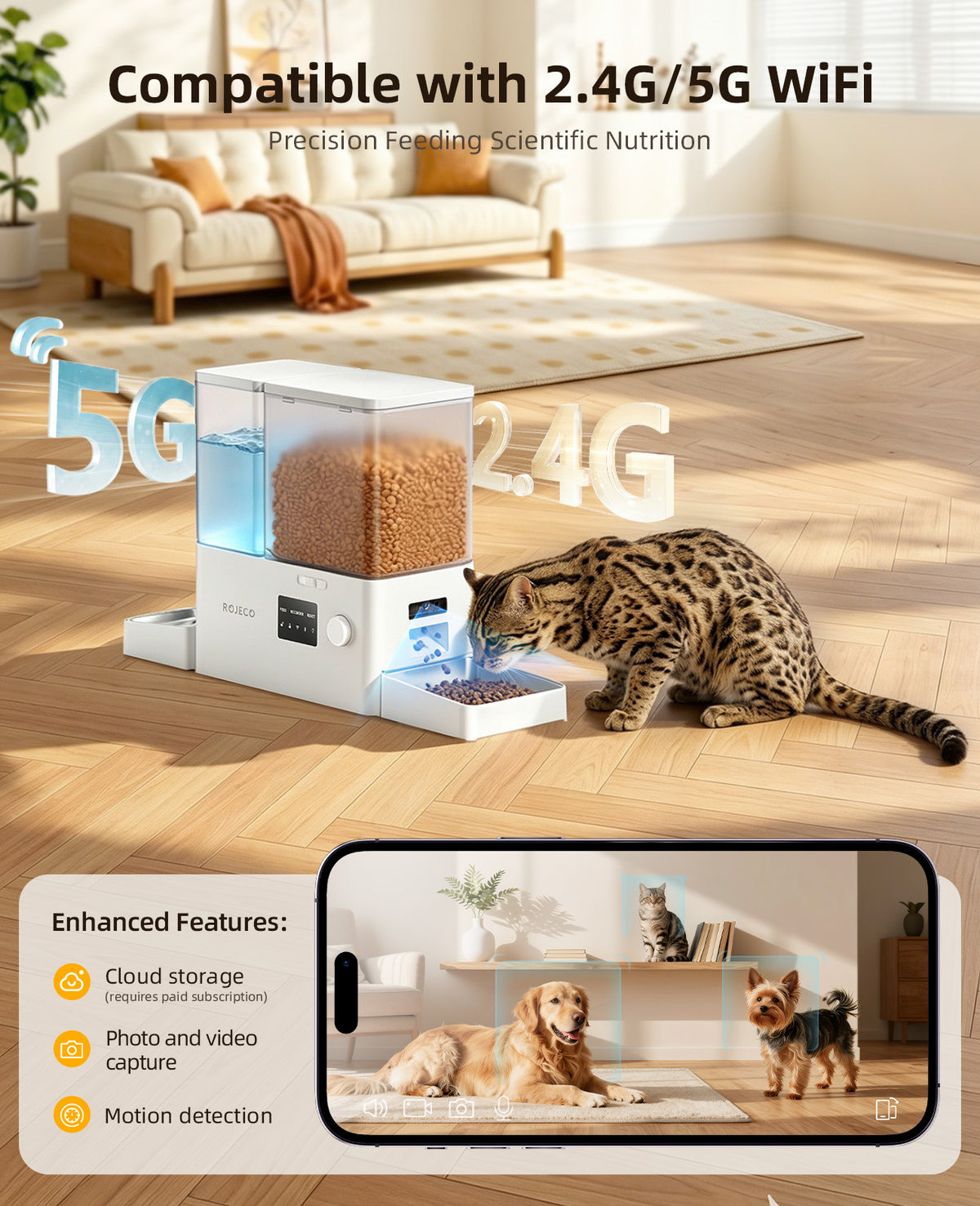 ROJECO 8.5L Automatic Pet Feeder with Camera option | 2-in-1