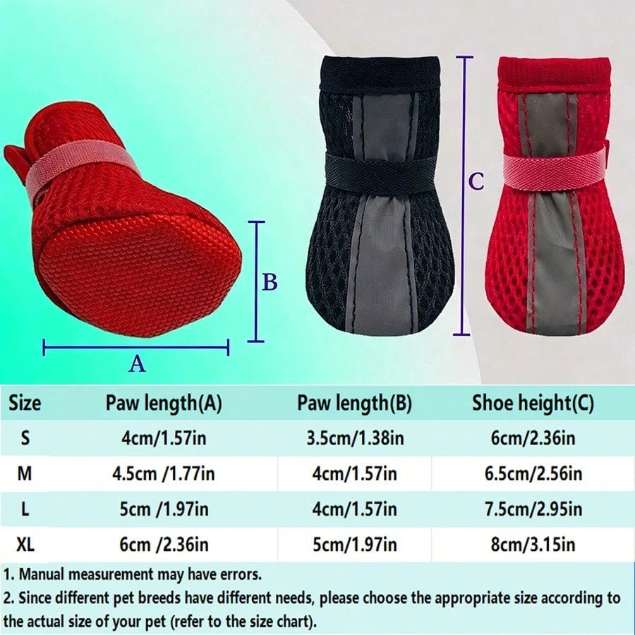 4pcs Breathable Dog Shoes | Anti-Slip Reflective Pet Boots