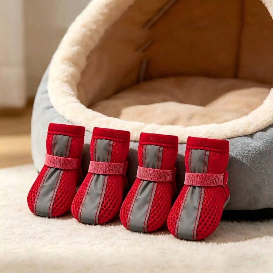 4pcs Breathable Dog Shoes | Anti-Slip Reflective Pet Boots