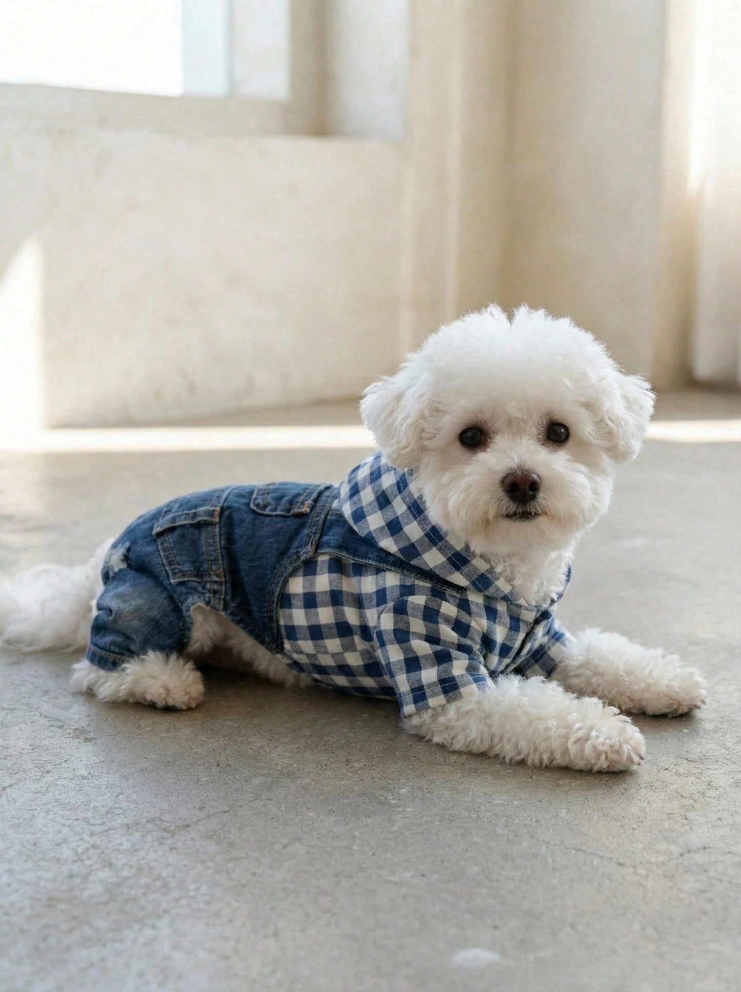 Striped Dog Denim Overall Jumpsuit | 4-Leg Pet Outfit for Small Dogs