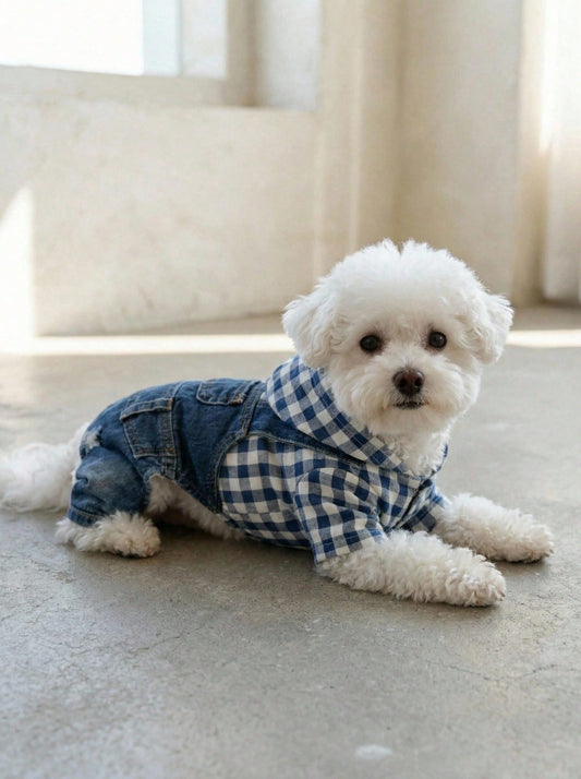 Striped Dog Denim Overall Jumpsuit | 4-Leg Pet Outfit for Small Dogs