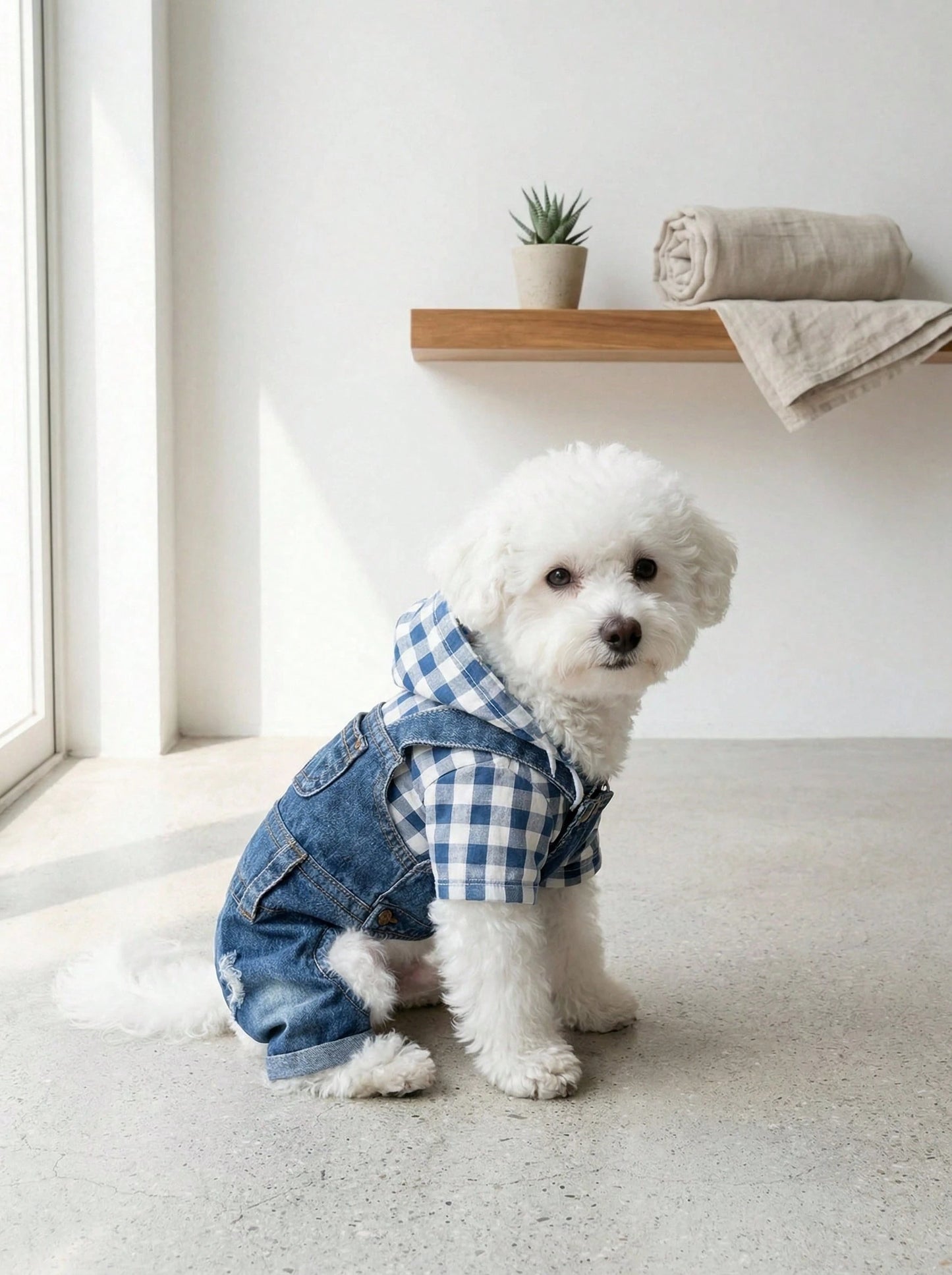 Striped Dog Denim Overall Jumpsuit | 4-Leg Pet Outfit for Small Dogs