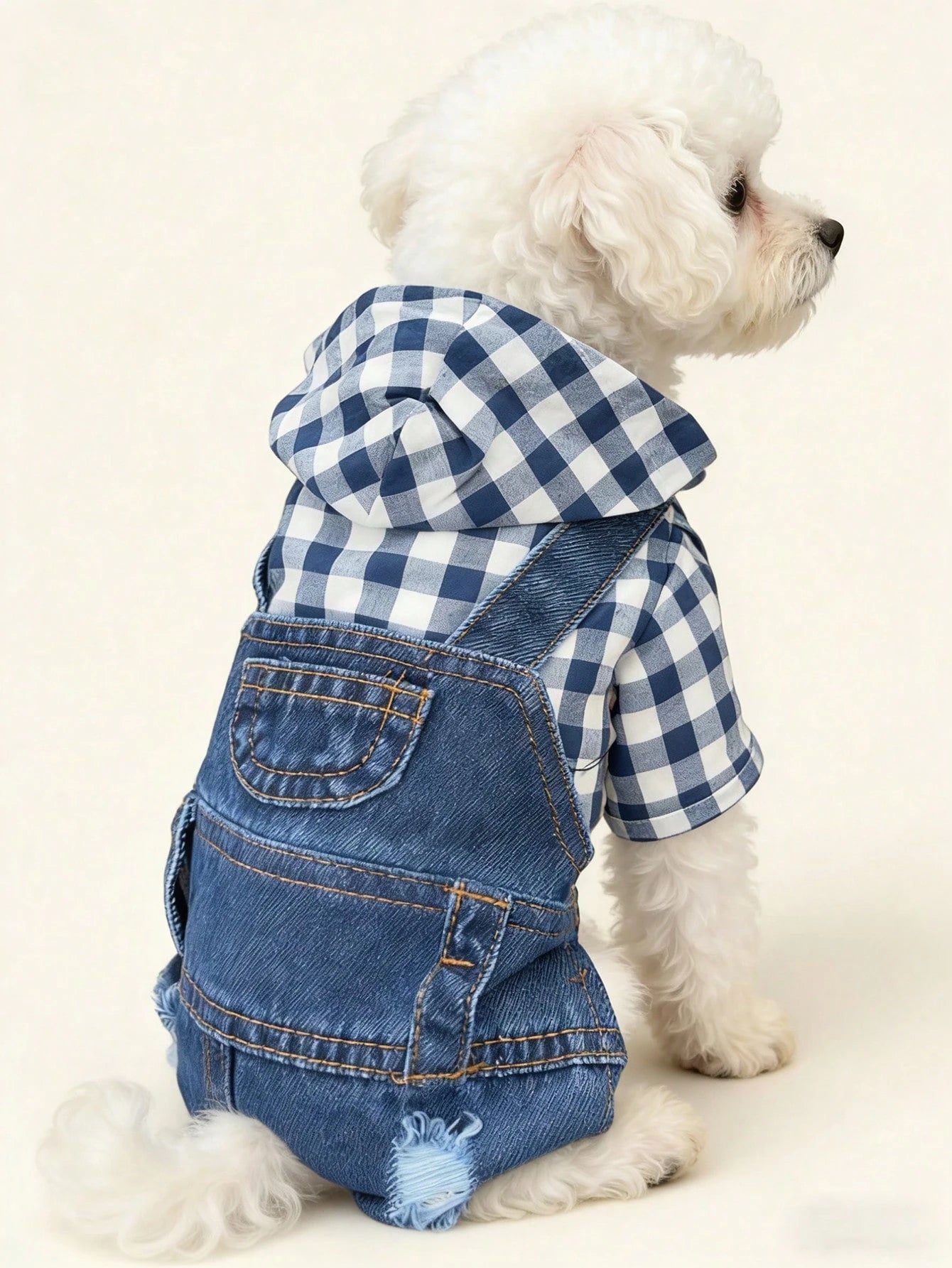 Striped Dog Denim Overall Jumpsuit | 4-Leg Pet Outfit for Small Dogs