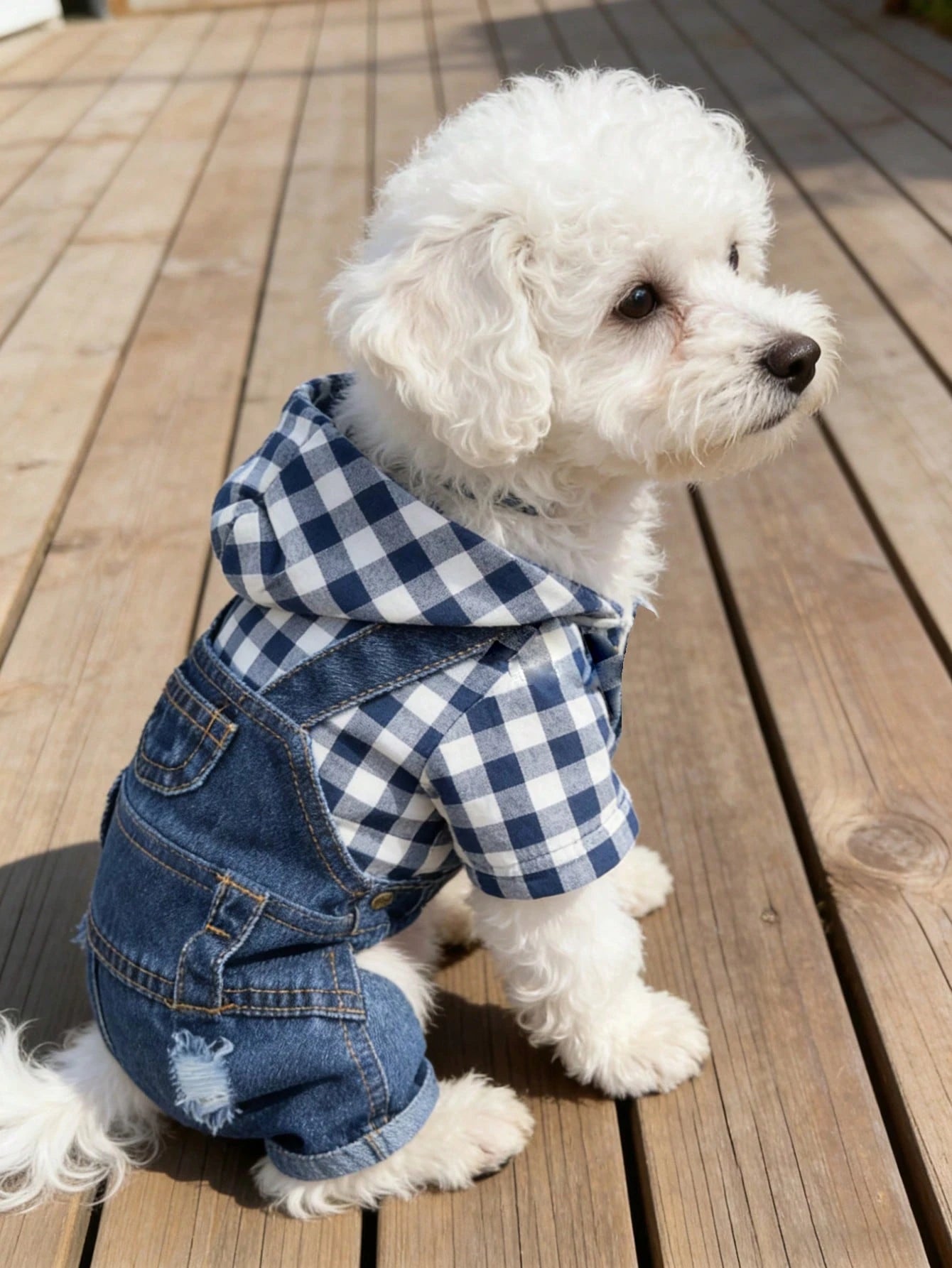 Striped Dog Denim Overall Jumpsuit | 4-Leg Pet Outfit for Small Dogs