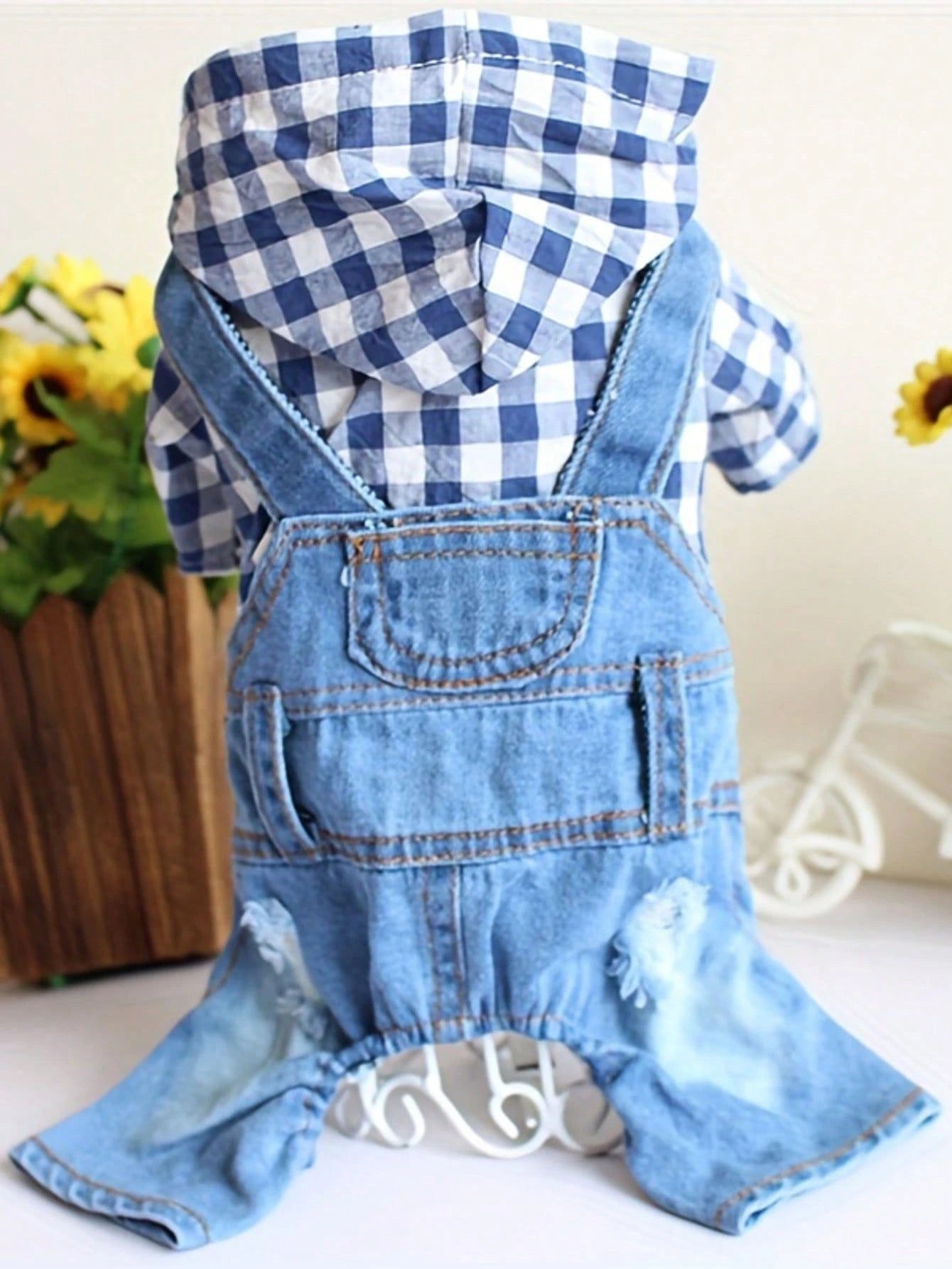 Striped Dog Denim Overall Jumpsuit | 4-Leg Pet Outfit for Small Dogs