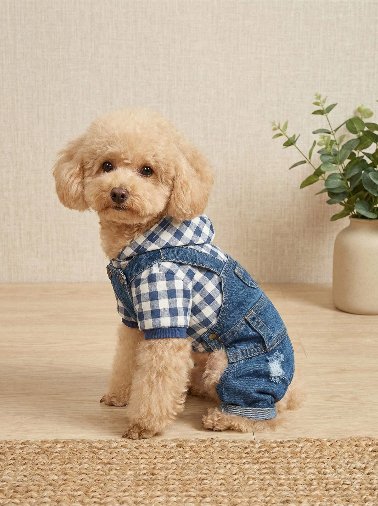 Striped Dog Denim Overall Jumpsuit | 4-Leg Pet Outfit for Small Dogs