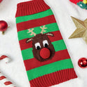 Christmas Dog Sweater – Knitted Reindeer & Striped Design