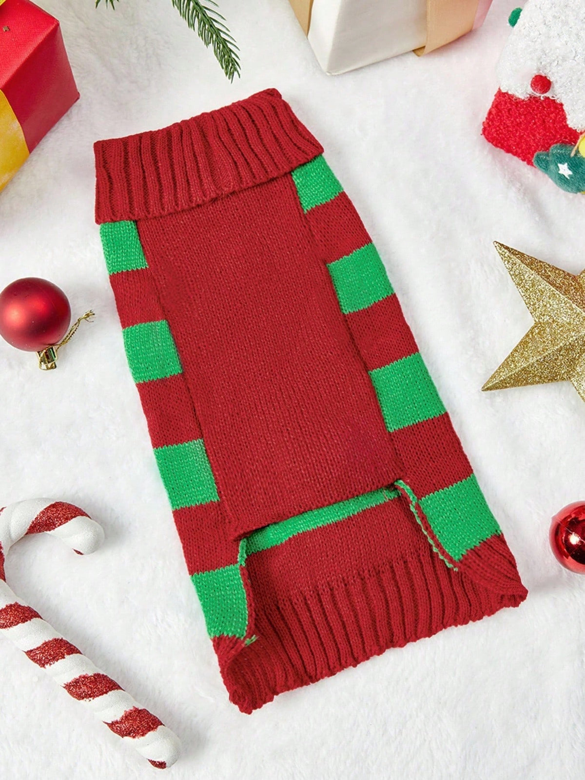 Christmas Dog Sweater – Knitted Reindeer & Striped Design