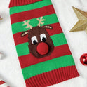 Christmas Dog Sweater – Knitted Reindeer & Striped Design