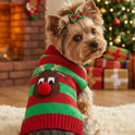 Christmas Dog Sweater – Knitted Reindeer & Striped Design