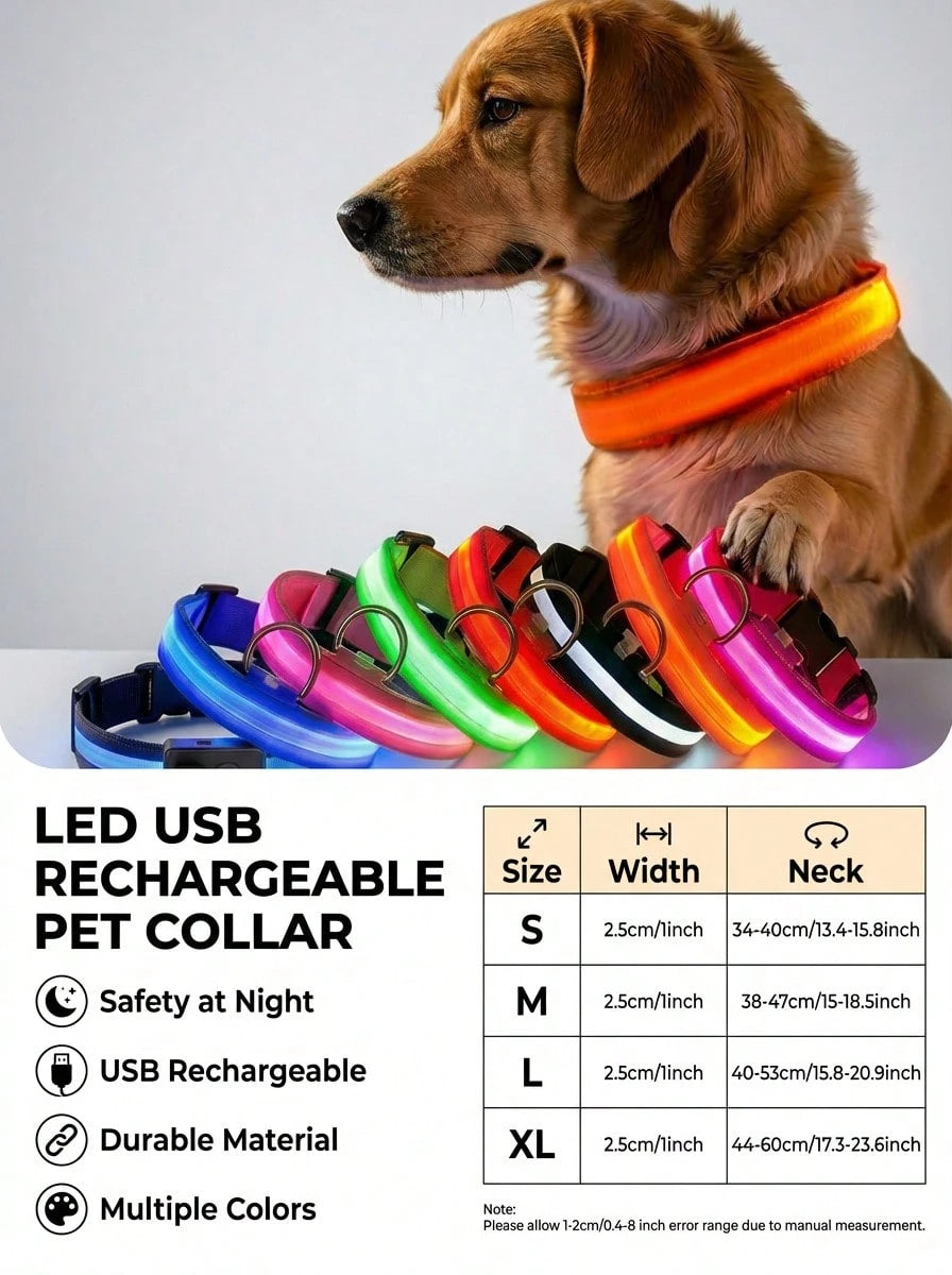 LED Adjustable Pet Collar for Cats & Dogs | Glow Safety Collar