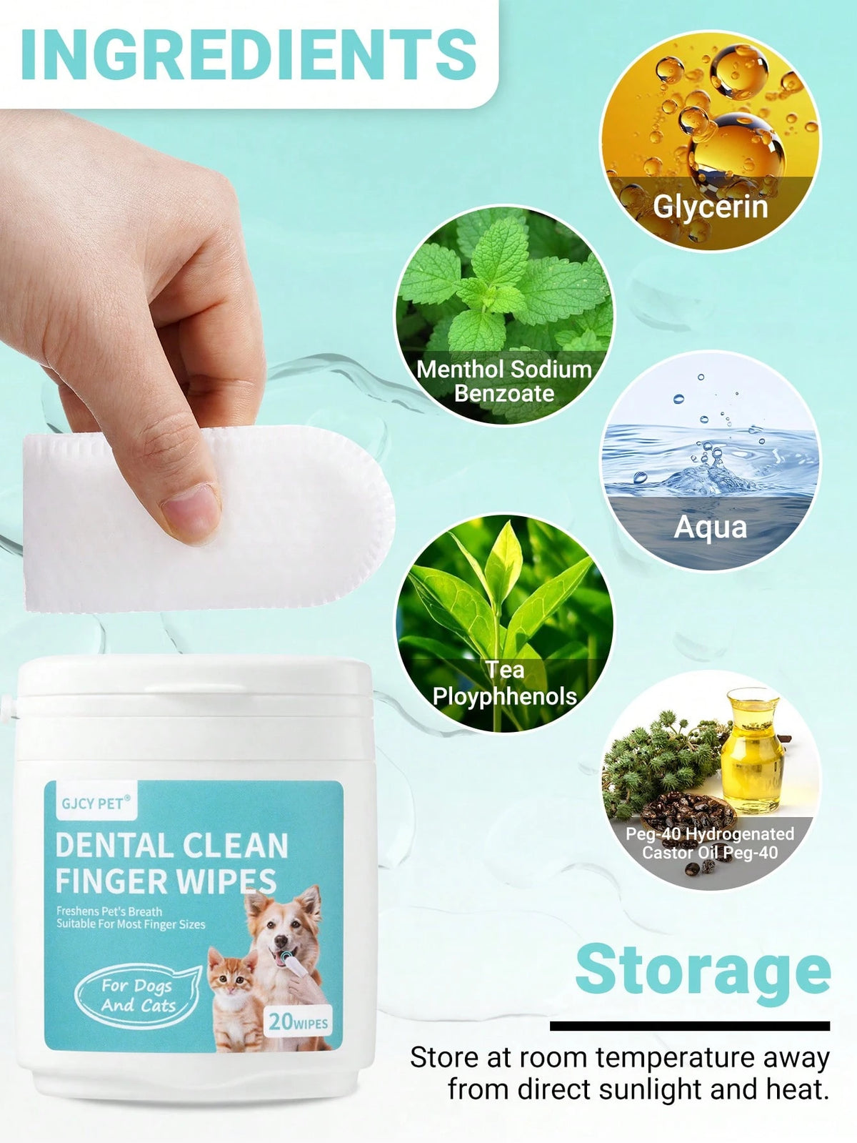Pet Dental Finger Wipes for Dogs & Cats – 20 Count Oral Care Wipes