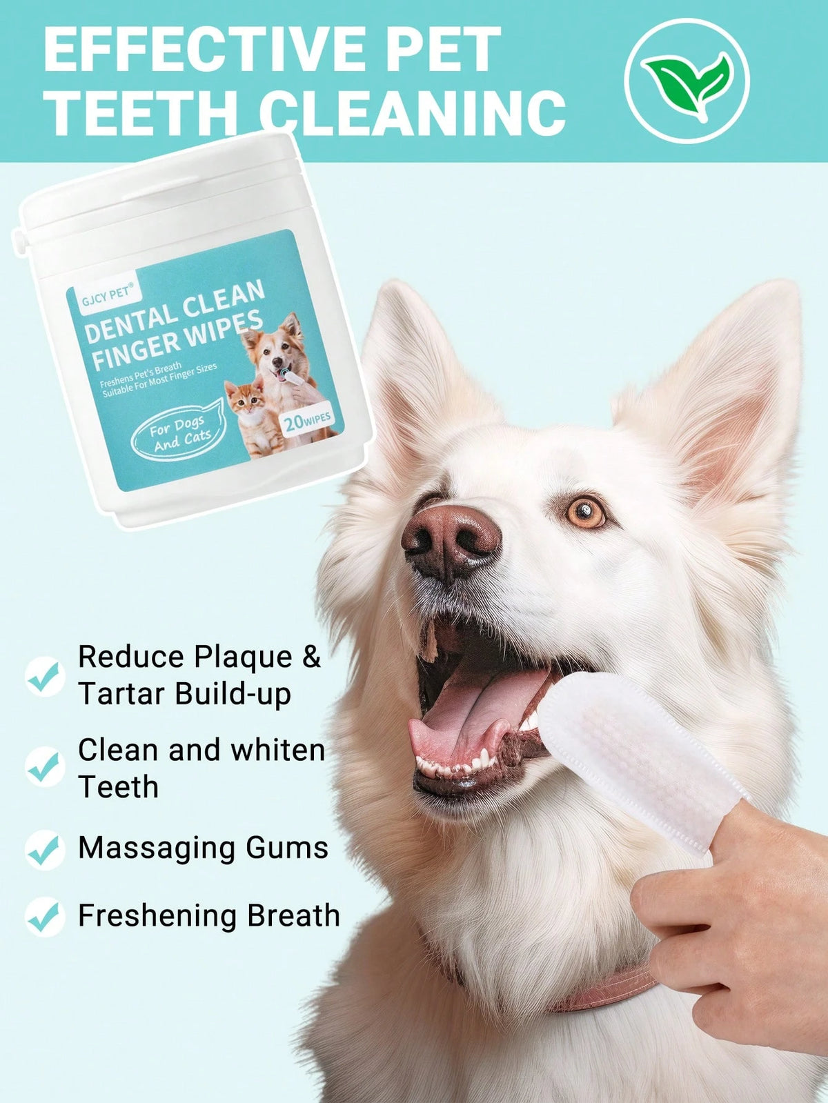 Pet Dental Finger Wipes for Dogs & Cats – 20 Count Oral Care Wipes