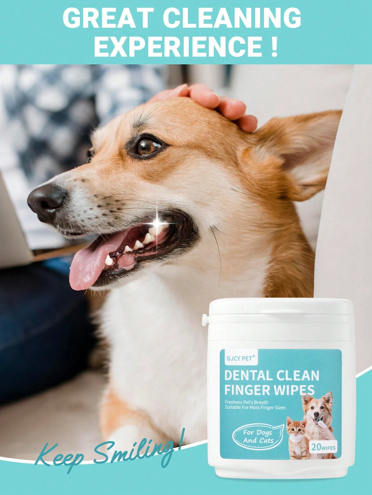 Pet Dental Finger Wipes for Dogs & Cats – 20 Count Oral Care Wipes