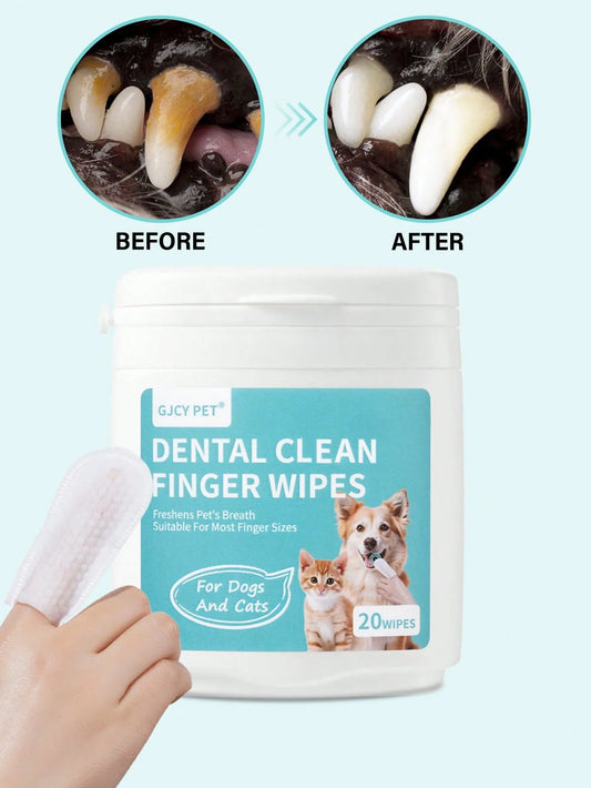 Pet Dental Finger Wipes for Dogs & Cats – 20 Count Oral Care Wipes