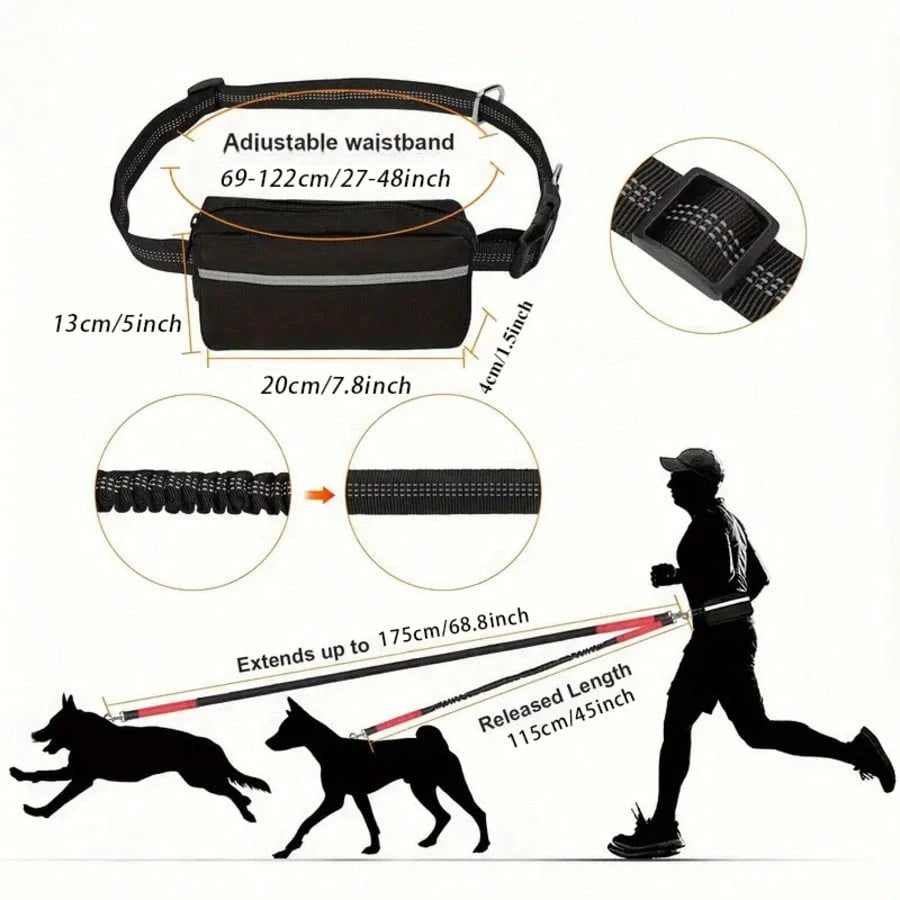 Hands-Free Dog Leash with Reflective Waist Pouch – Elastic Running Leash