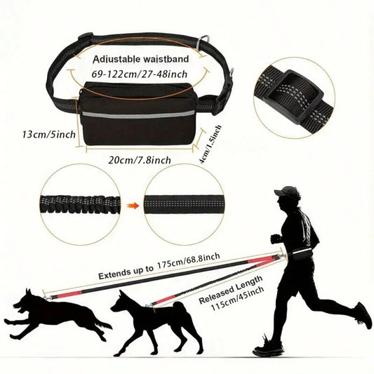 Hands-Free Dog Leash with Reflective Waist Pouch – Elastic Running Leash