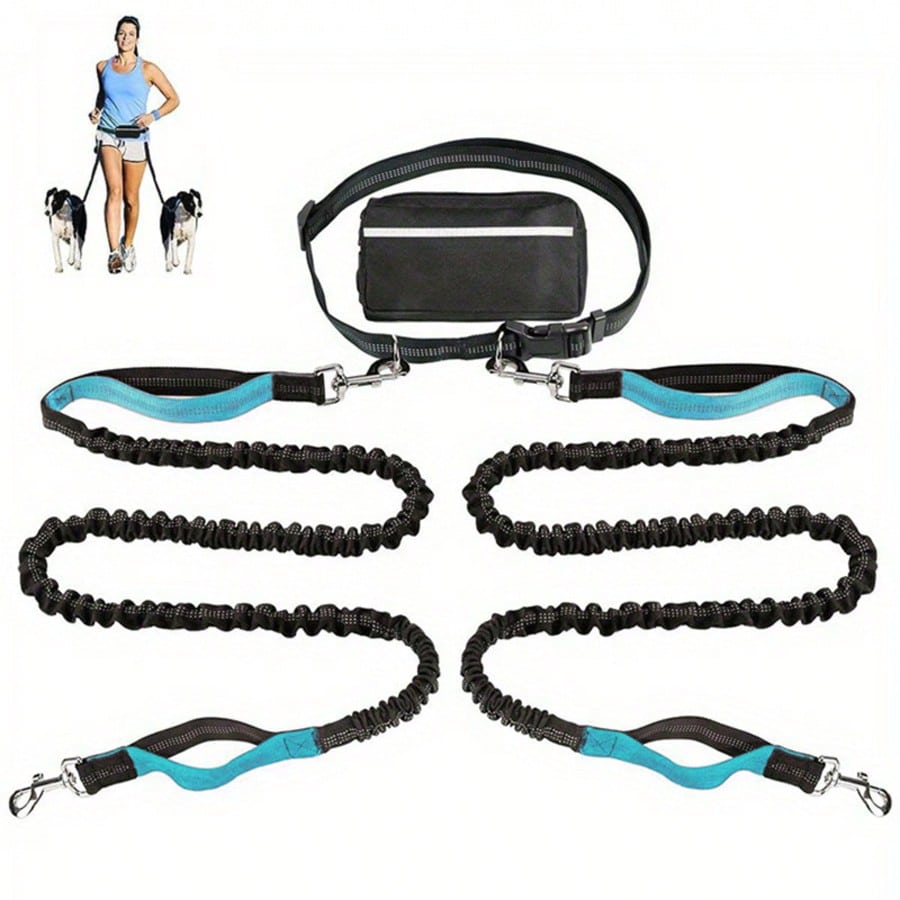 Hands-Free Dog Leash with Reflective Waist Pouch – Elastic Running Leash