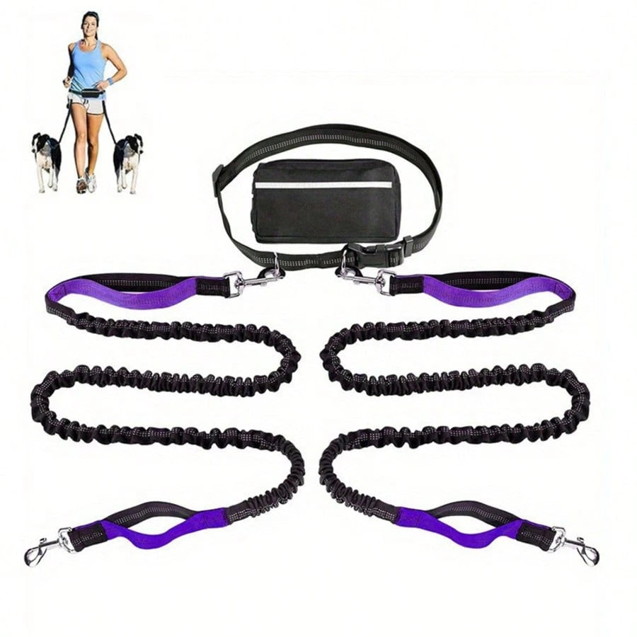 Hands-Free Dog Leash with Reflective Waist Pouch – Elastic Running Leash